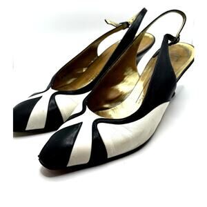 BRUNO MAGLI Women's Vintage Black & White Leather Slingbacks Sz 8.5